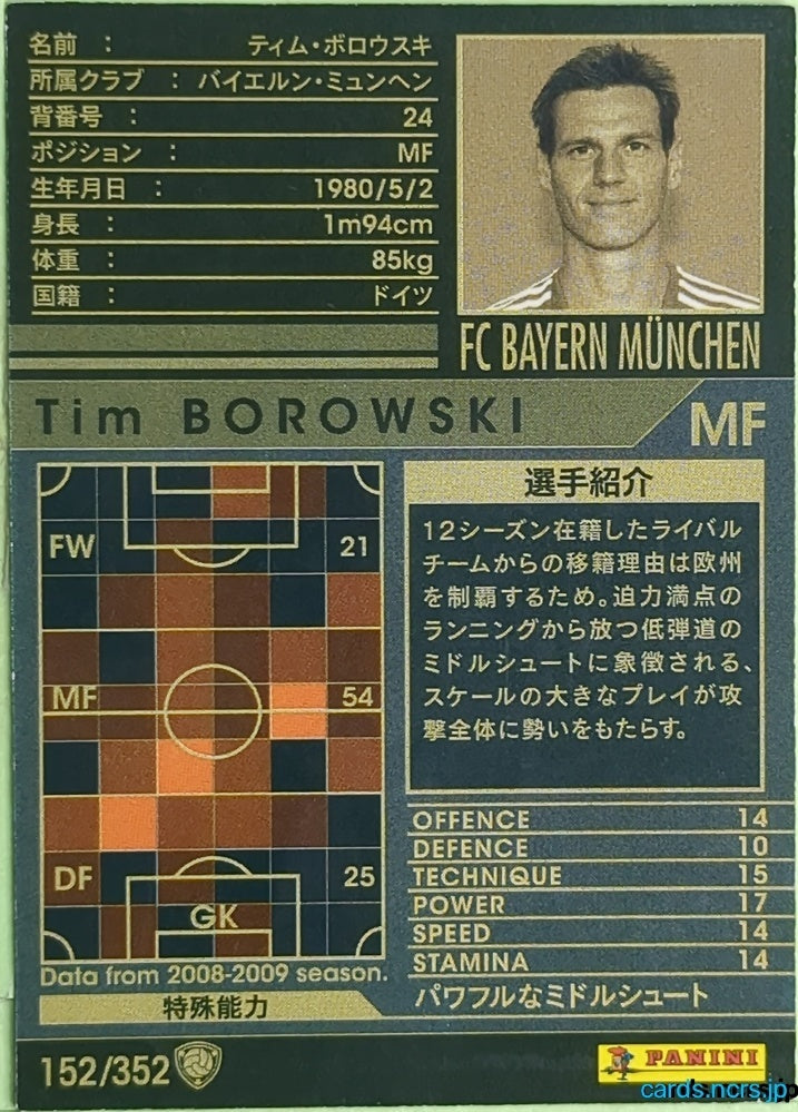 Panini WCCF Football WCCF/2008-2009-152/352 N Tim BOROWSKI Trading Card EX