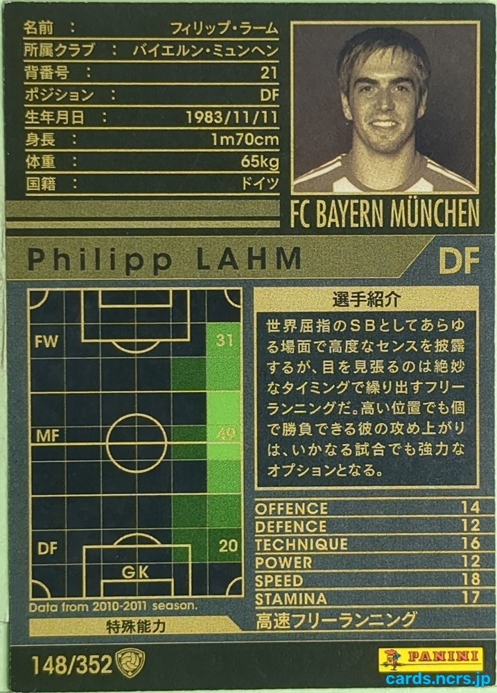 Panini WCCF Football WCCF/2010-2011-148/352 N Philipp Lahm Trading Card EX