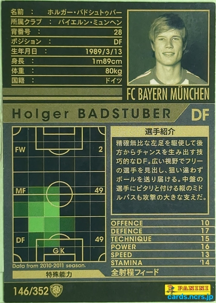 Panini WCCF Football WCCF/2010-2011-146/352 N Holger Badstuber Trading Card EX