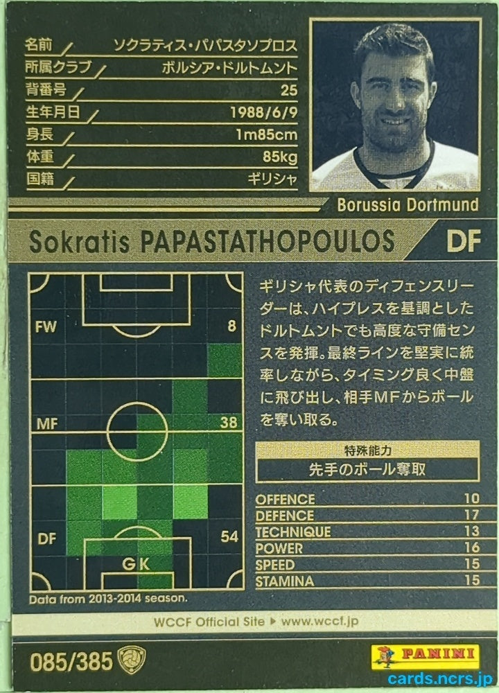 Panini WCCF Football WCCF/2013-2014-085/385 N Sokratis Papastathopoulos Trading Card EX