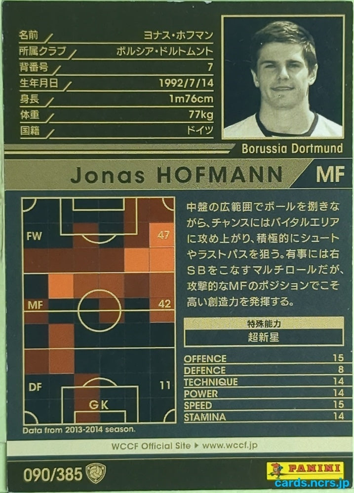 Panini WCCF Football WCCF/2013-2014-090/385 N Jonas Hofmann Trading Card EX