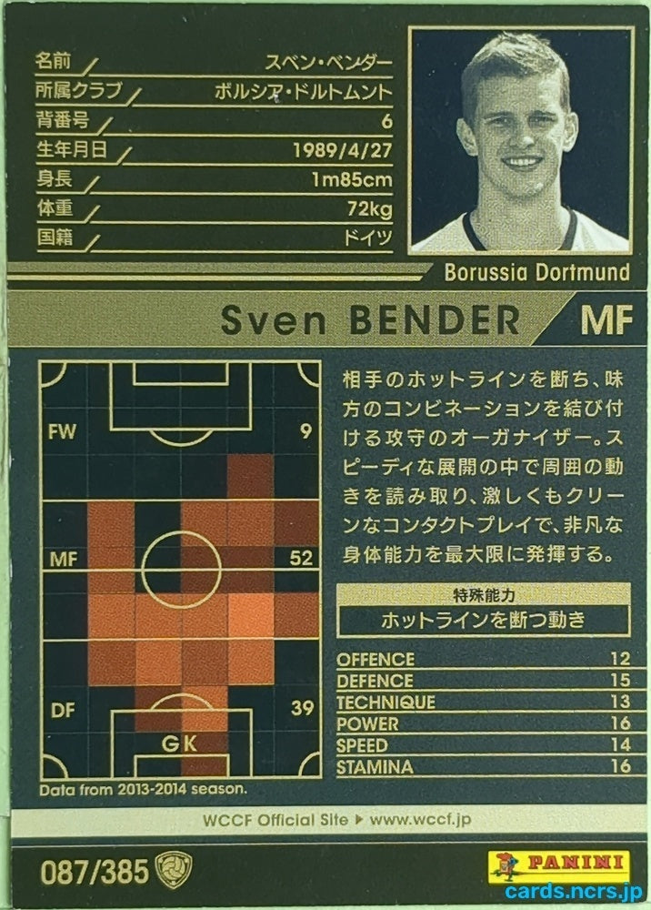 Panini WCCF Football WCCF/2013-2014-087/385 N Sven Bender Trading Card EX