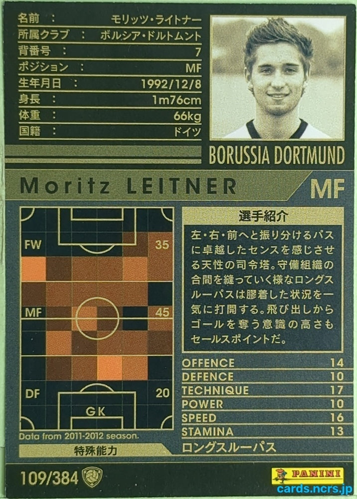 Panini WCCF Football WCCF/2011-2012-109/384 N Moritz Leitner Trading Card EX