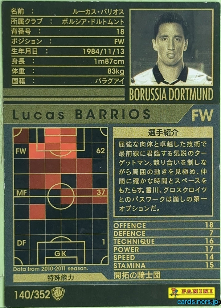 Panini WCCF Football WCCF/2010-2011-140/352 N Lucas Barrios Trading Card EX