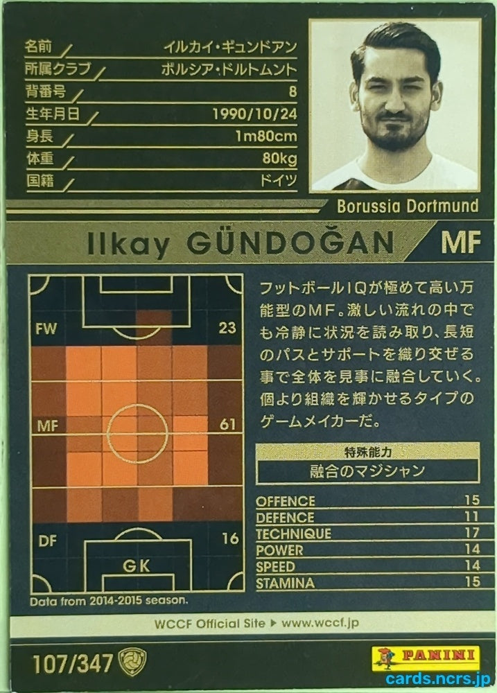 Panini WCCF Football WCCF/2015-2016-107/347 N Ilkay Gundogan Trading Card EX