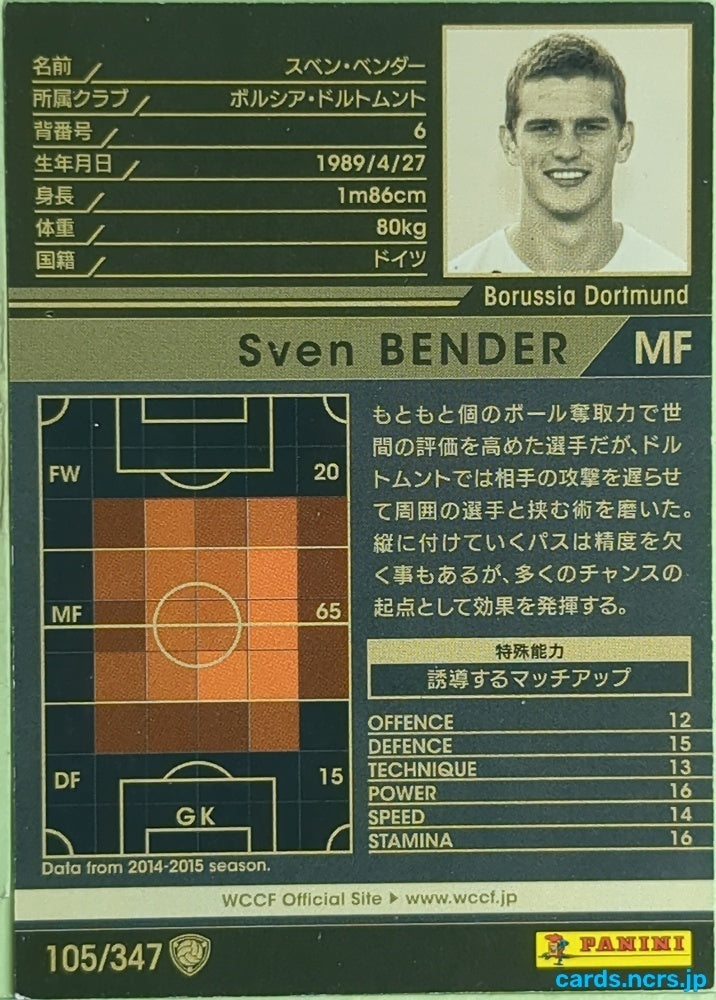 Panini WCCF Football WCCF/2015-2016-105/347 N Sven Bender Trading Card EX