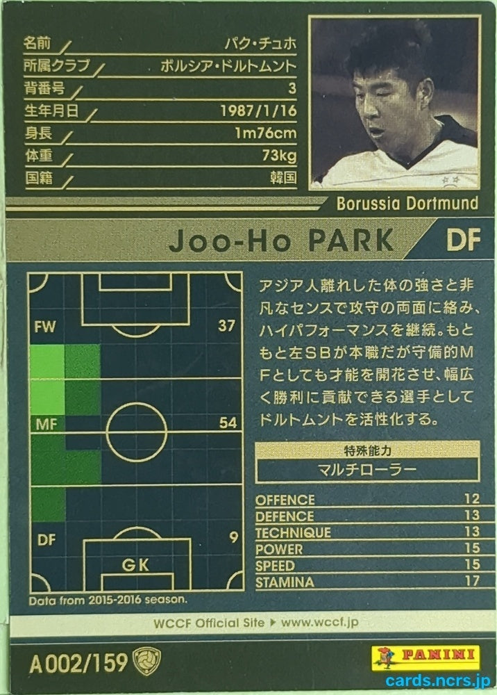 Panini WCCF Football WCCF/2015-2016-A002/159 N Joo-Ho Park Trading Card EX