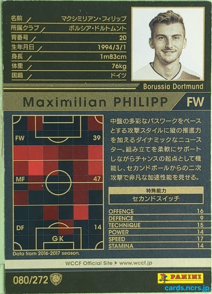 Panini WCCF Football WCCF/2017-2018-080/272 N Maximilian Philipp Trading Card EX