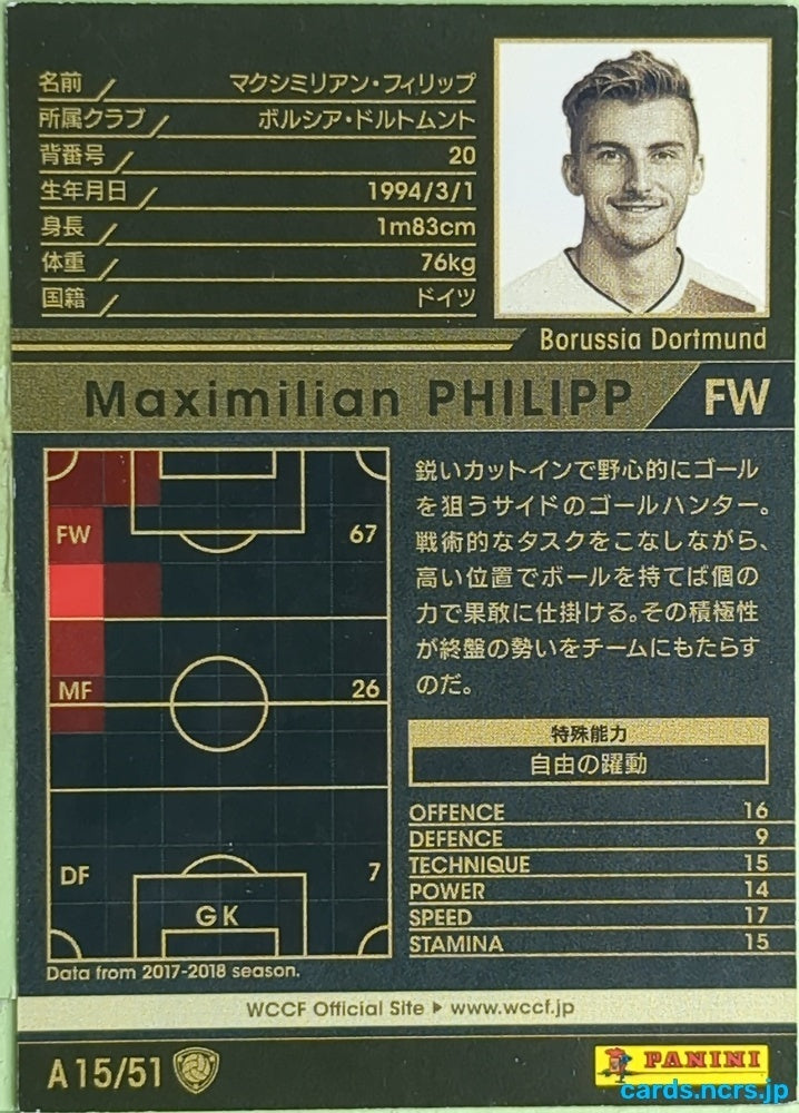 Panini WCCF Football WCCF/2017-2018-A15/51 N Maximilian Philipp Trading Card EX