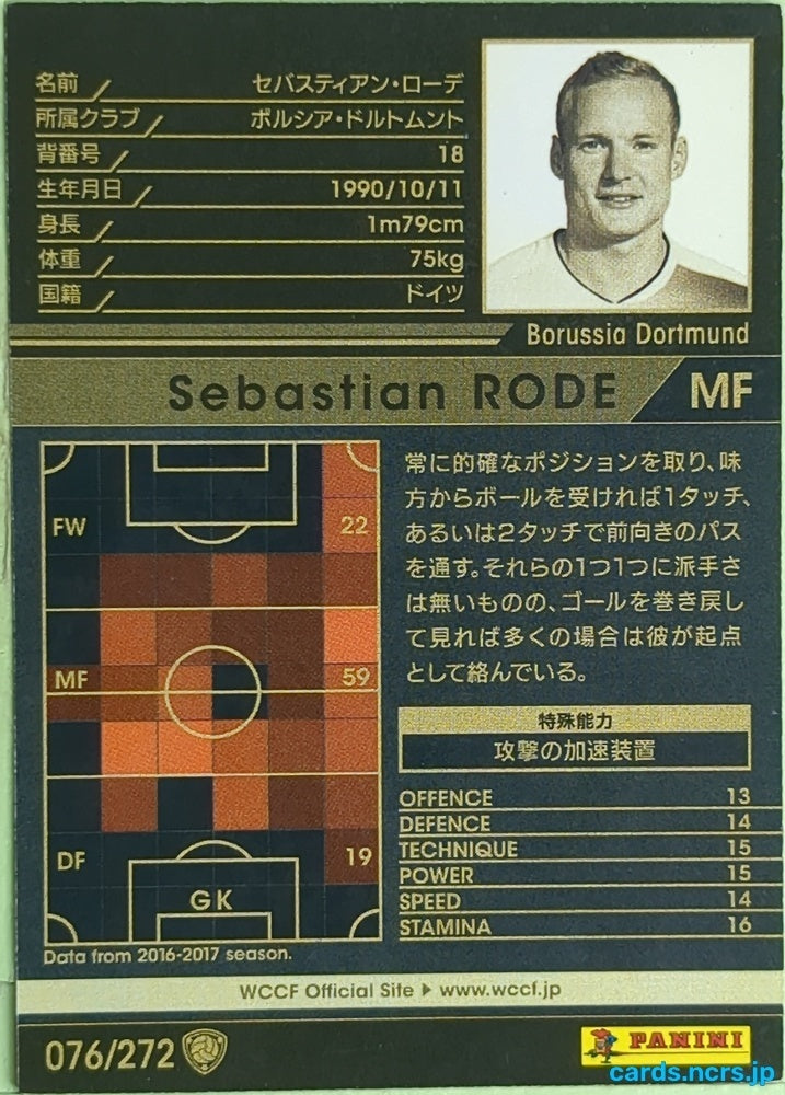 Panini WCCF Football WCCF/2017-2018-076/272 N Sebastian RODE Trading Card EX