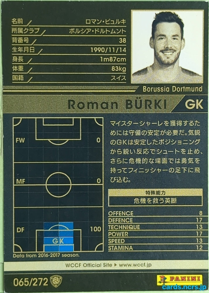 Panini WCCF Football WCCF/2017-2018-065/272 N Roman Bürki Trading Card EX