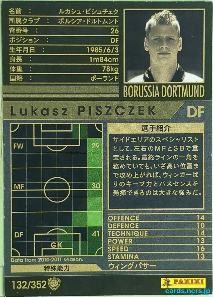 Panini WCCF Football WCCF/2010-2011-132/352 N Lukasz Piszczek Trading Card EX