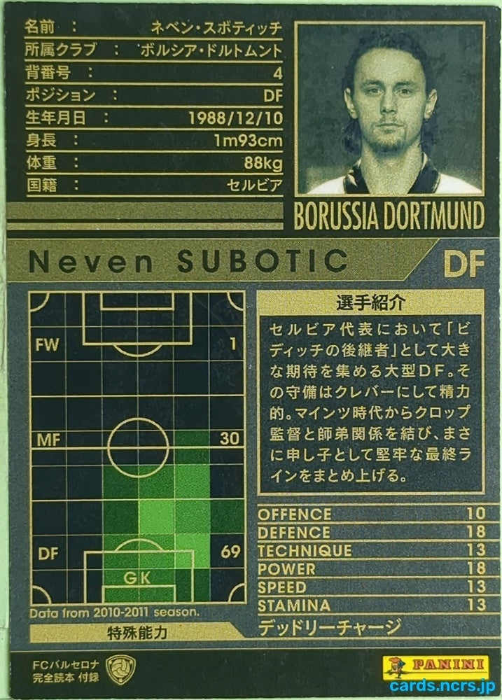 Panini WCCF Football WCCF/2010-2011-10/85 N Neven SUBOTIC Trading Card EX