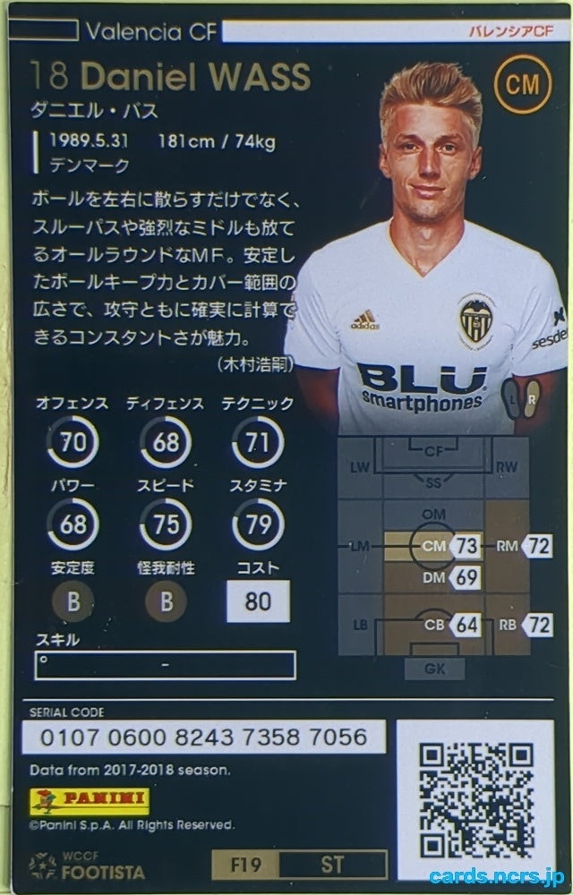 FOOTISTA Football FOOTISTA/F19-ST-VAL-18 Daniel Wass Trading Card EX