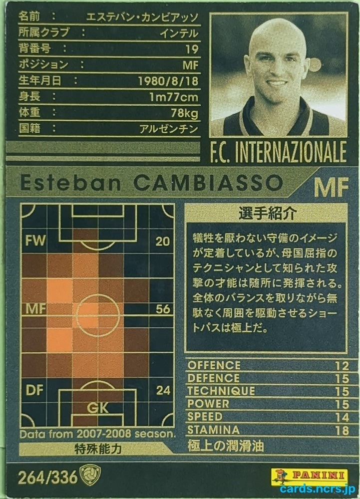 Panini WCCF Football WCCF/2007-2008-264/336 N Esteban Cambiasso Trading Card EX