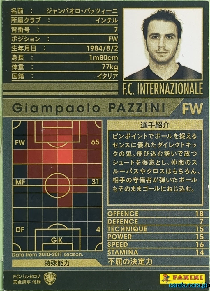 Panini WCCF Football WCCF/2010-2011-07/7 N Giampaolo Pazzini Trading Card EX
