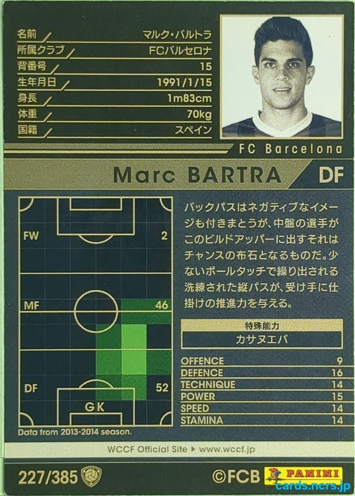 Panini WCCF Football WCCF/2013-2014-227/385 N Marc Bartra Trading Card EX