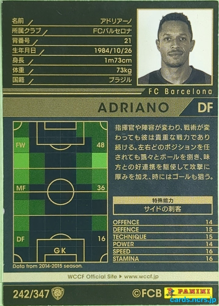 Panini WCCF Football WCCF/2015-2016-242/347 N Adriano Trading Card EX
