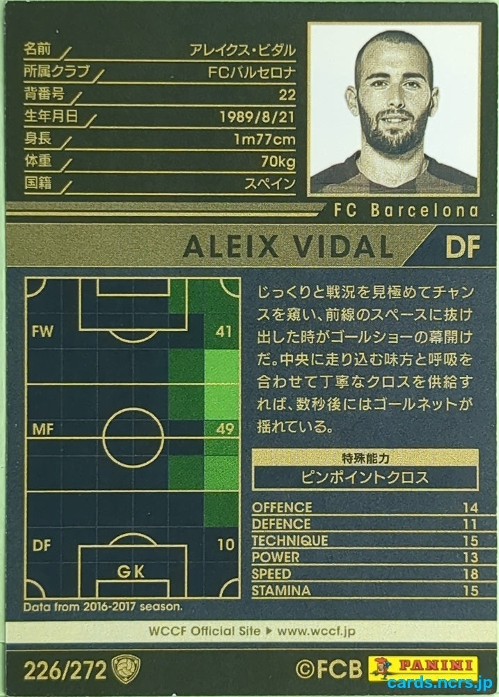 Panini WCCF Football WCCF/2017-2018-226/272 N Aleix Vidal Trading Card EX