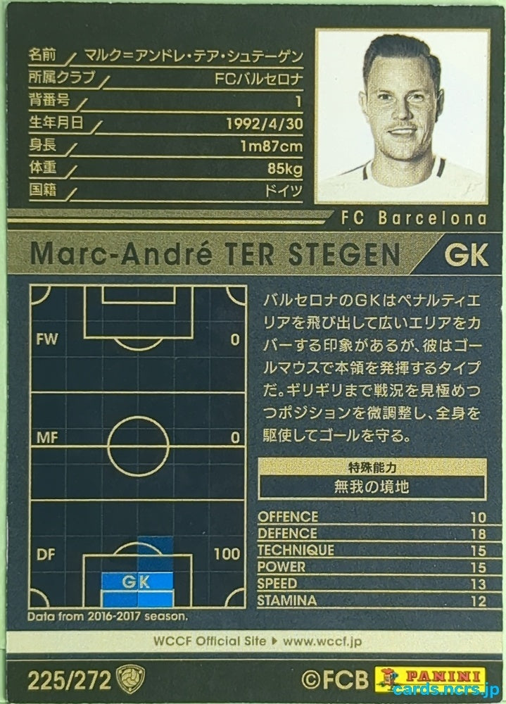 Panini WCCF Football WCCF/2017-2018-225/272 N Marc-André TER STEGEN Trading Card EX