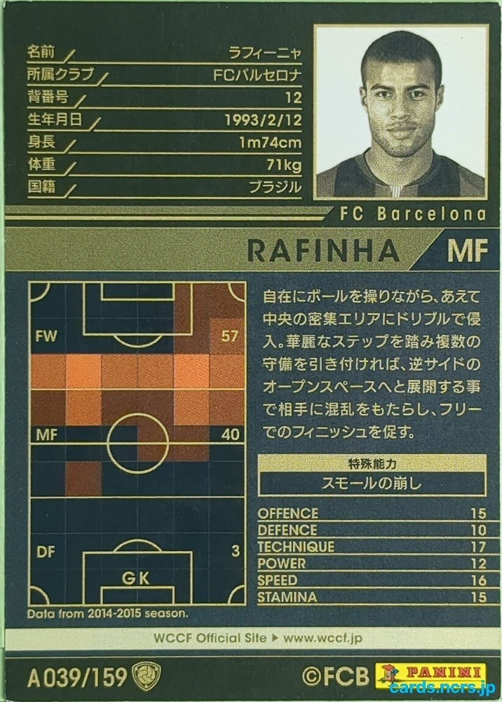 Panini WCCF Football WCCF/2015-2016-A039/159 Rafinha Trading Card EX