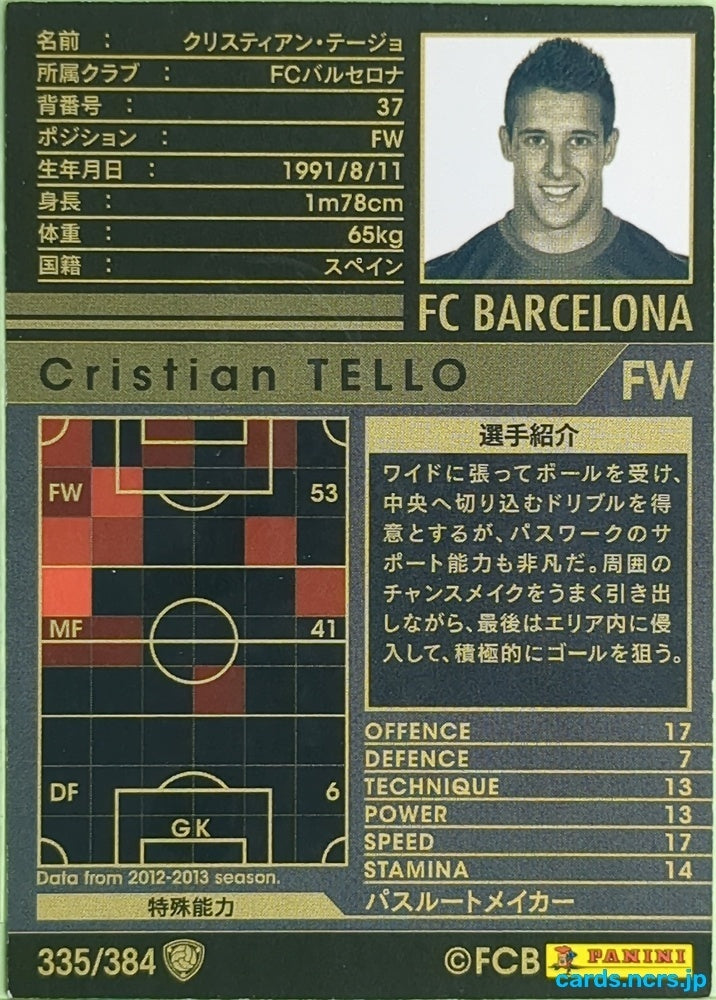 Panini WCCF Football WCCF/2012-2013-335/384 Cristian Tello Trading Card EX