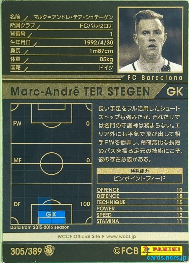 Panini WCCF Football WCCF/2016-2017-305/389 N Marc-André TER STEGEN Trading Card EX