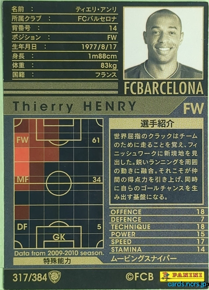Panini WCCF Football WCCF/2009-2010-317/384 N Thierry Henry Trading Card EX