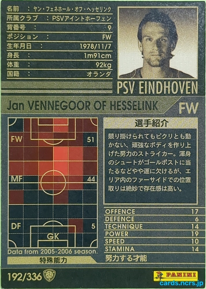 Panini WCCF Football WCCF/2005-2006-192/336 N Jan Vennegoor of Hesselink Trading Card EX