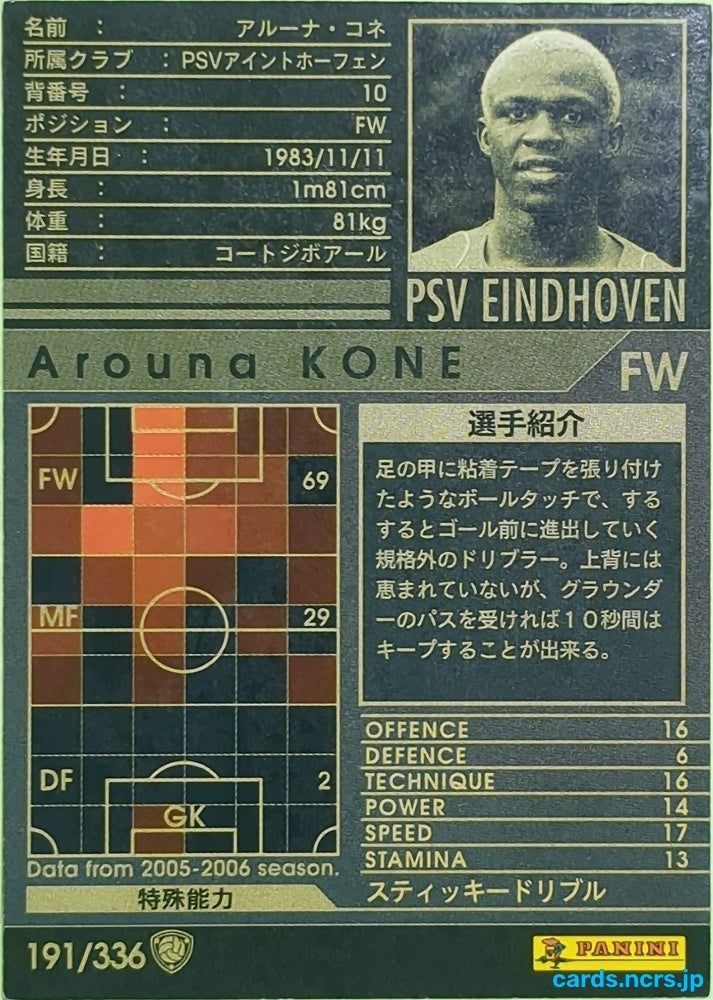 Panini WCCF Football WCCF/2005-2006-191/336 N Arouna Koné Trading Card EX