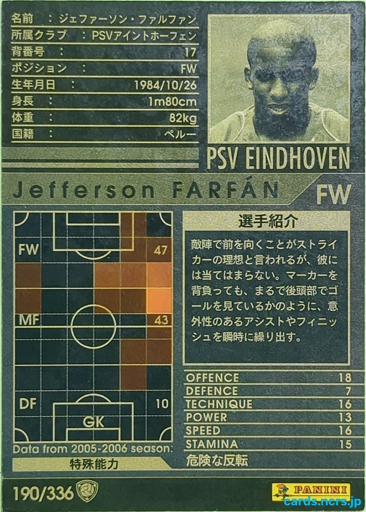 Panini WCCF Football WCCF/2005-2006-190/336 N Jefferson Farfán Trading Card EX